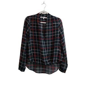 Lovers‎ + Friends Blouse Small Green Plaid Get Down Sheer Top Longsleeve